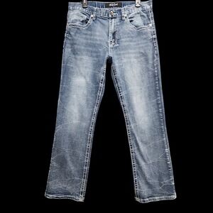 True Luck Jeans Mens 34x30 (Fits as 32x29)‎ Blue Whiskered Cracked Webbing Denim